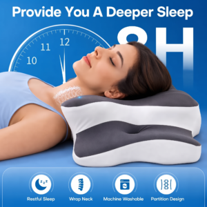 Contoured memory foam cervical pillow for slow-rebound neck support