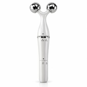 Electric face roller massager shown with its handle and massage head clearly visible.